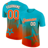 Custom Lakes Blue Orange-White 3D Pattern Design Gradient Style Twinkle Star Performance T-Shirt