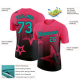 Custom Neon Pink Aqua-Black 3D Pattern Design Gradient Style Twinkle Star Performance T-Shirt