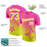 Custom Pink Neon Yellow-White 3D Pattern Design Gradient Style Twinkle Star Performance T-Shirt