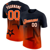 Custom Black Orange-White 3D Pattern Design Gradient Style Twinkle Star Performance T-Shirt
