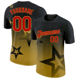 Custom Black Red-Old Gold 3D Pattern Design Gradient Style Twinkle Star Performance T-Shirt