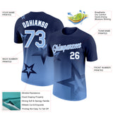 Custom Navy Light Blue-White 3D Pattern Design Gradient Style Twinkle Star Performance T-Shirt