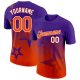 Custom Purple Orange-White 3D Pattern Design Gradient Style Twinkle Star Performance T-Shirt