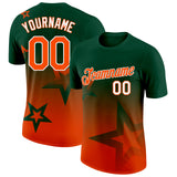 Custom Green Orange-White 3D Pattern Design Gradient Style Twinkle Star Performance T-Shirt