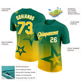 Custom Kelly Green Yellow-White 3D Pattern Design Gradient Style Twinkle Star Performance T-Shirt