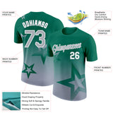 Custom Kelly Green Gray-White 3D Pattern Design Gradient Style Twinkle Star Performance T-Shirt