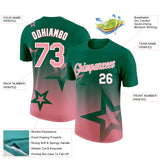 Custom Kelly Green Medium Pink-White 3D Pattern Design Gradient Style Twinkle Star Performance T-Shirt