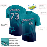 Custom Teal Gray-Navy 3D Pattern Design Gradient Style Twinkle Star Performance T-Shirt