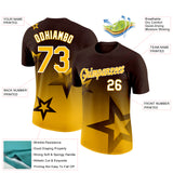 Custom Brown Gold-White 3D Pattern Design Gradient Style Twinkle Star Performance T-Shirt