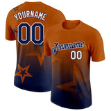 Custom Texas Orange Navy-White 3D Pattern Design Gradient Style Twinkle Star Performance T-Shirt
