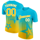 Custom Lakes Blue Yellow-White 3D Pattern Design Gradient Style Twinkle Star Performance T-Shirt