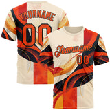 Custom Cream Orange-Black 3D Pattern Design Canada Geometric Shape Sportswear Performance T-Shirt