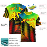 Custom Black Light Yellow Blue-Red 3D Pattern Design Neon Stripe Sportswear Performance T-Shirt
