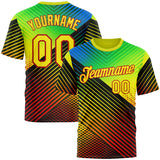 Custom Black Light Yellow Blue-Red 3D Pattern Design Neon Stripe Sportswear Performance T-Shirt