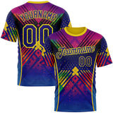 Custom Dark Purple Light Yellow-Red 3D Pattern Design Neon Chromatic Sportswear Performance T-Shirt
