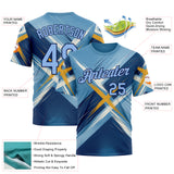 Custom Blue Light Blue-Navy 3D Pattern Design Geometric Shape Sportswear Performance T-Shirt