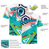 Custom White Auqa Red Green-Royal 3D Pattern Design Geometric Shape Sportswear Performance T-Shirt