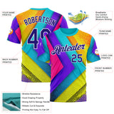 Custom Blue Dark Purple Yellow-Pink 3D Pattern Design Chromatic Geometric Shape Sportswear Performance T-Shirt