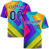 Custom Blue Dark Purple Yellow-Pink 3D Pattern Design Chromatic Geometric Shape Sportswear Performance T-Shirt