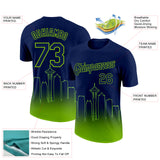 Custom Navy Neon Green 3D Seattle City Edition Fade Fashion Performance T-Shirt