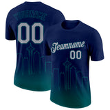 Custom Navy Gray-Teal 3D Seattle City Edition Fade Fashion Performance T-Shirt
