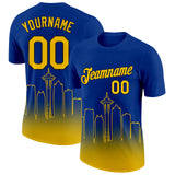 Custom Royal Yellow-Black 3D Seattle City Edition Fade Fashion Performance T-Shirt