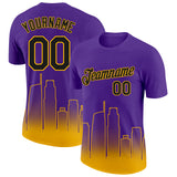 Custom Purple Black-Gold 3D Los Angeles City Edition Fade Fashion Performance T-Shirt