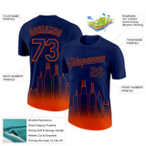 Custom Navy Orange 3D Chicago City Edition Fade Fashion Performance T-Shirt