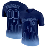 Custom Navy Light Blue 3D Chicago City Edition Fade Fashion Performance T-Shirt