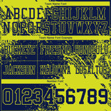 Custom Navy Neon Yellow 3D Pattern Abstract Brush Stroke Authentic Football Jersey