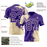 Custom Purple Cream 3D Pattern Abstract Brush Stroke Authentic Football Jersey