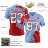 Custom Light Blue White-Red 3D Pattern Abstract Brush Stroke Authentic Football Jersey