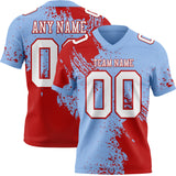 Custom Light Blue White-Red 3D Pattern Abstract Brush Stroke Authentic Football Jersey
