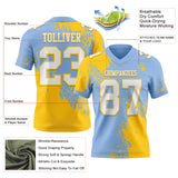 Custom Light Blue White-Yellow 3D Pattern Abstract Brush Stroke Authentic Football Jersey