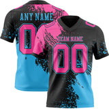 Custom Black Pink-Sky Blue 3D Pattern Abstract Brush Stroke Authentic Football Jersey