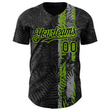 Custom Black Neon Green 3D Hawaii Tropical Palm Leaves Authentic Baseball Jersey