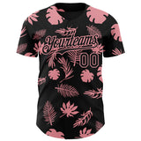 Custom Black Medium Pink 3D Hawaii Palm Leaves Authentic Baseball Jersey
