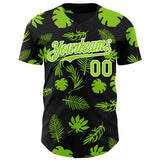 Custom Black Neon Green-White 3D Hawaii Palm Leaves Authentic Baseball Jersey