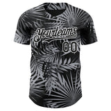 Custom Black Gray-White 3D Hawaii Palm Leaves Authentic Baseball Jersey