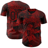 Custom Black Red 3D Hawaii Palm Leaves Authentic Baseball Jersey
