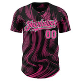 Custom Black Pink-White 3D Pattern Design Fluid Lines Authentic Baseball Jersey