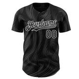 Custom Black White 3D Pattern Design Fluid Lines Authentic Baseball Jersey