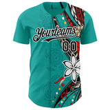Custom Teal Black-White 3D Hawaii Flower Authentic Baseball Jersey