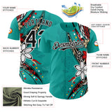 Custom Teal Black-White 3D Hawaii Flower Authentic Baseball Jersey