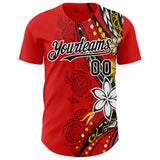 Custom Red Black-White 3D Hawaii Flower Authentic Baseball Jersey