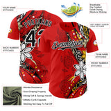 Custom Red Black-White 3D Hawaii Flower Authentic Baseball Jersey
