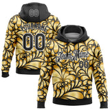 Custom Stitched Black White 3D Pattern Design Golden Subtle Floral Sports Pullover Sweatshirt Hoodie