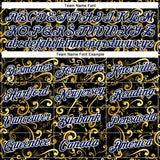 Custom Stitched Black Navy-White 3D Pattern Design Golden Subtle Floral Sports Pullover Sweatshirt Hoodie