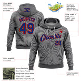 Custom Stitched Navy Royal Red-White 3D Pattern Design Wave Distorted Line Sports Pullover Sweatshirt Hoodie
