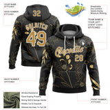 Custom Stitched Black Old Gold-White 3D Pattern Design Golden Subtle Floral Sports Pullover Sweatshirt Hoodie
